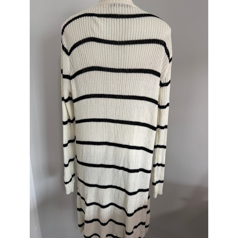 Doe & Rae Womens Striped Duster Cardigan Cream Black Open Front Ribbed Knit M - Picture 6 of 11